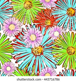 Seamless varicolored background of camomile. Vector