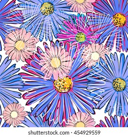 Seamless varicolored background of camomile. Vector