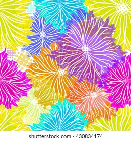 Seamless varicolored flowers background from blots. Vector