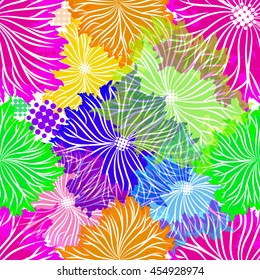 Seamless varicolored flowers background from blots. Vector