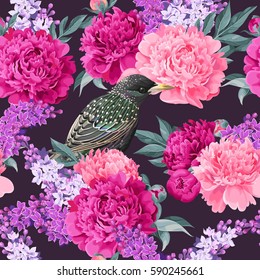 Seamless varicolored peonies