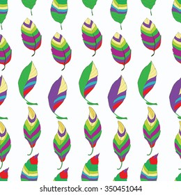 Seamless varied colorful abstract leaves vector pattern. Colorful background on white