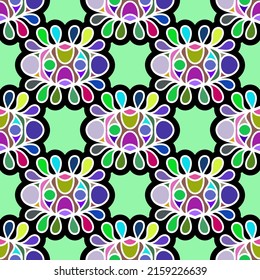 seamless variegated floral pattern on a green background. bright abstract ornament. print, cover, template.
