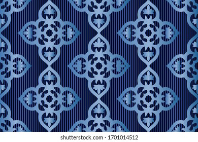 Seamless variegated patterns on blue striped background