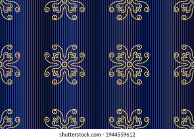 Seamless variegated patterns on blue striped background