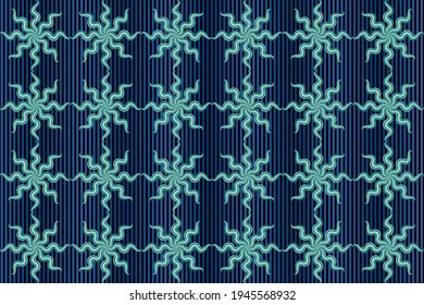 Seamless variegated patterns on blue striped background