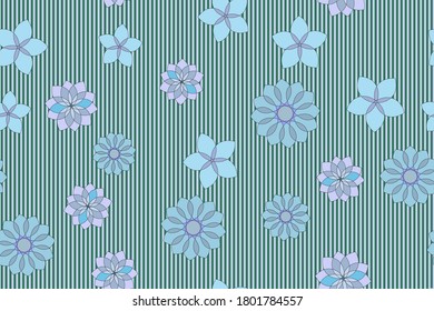 Seamless variegated patterns on green striped background