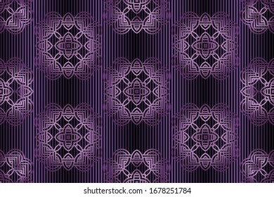 Seamless variegated patterns on purple striped background