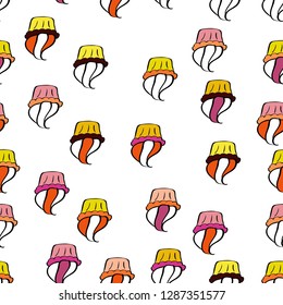 Seamless of Variety Muffins, Poppy seed, Chocolate Chip, Pumpkin Cream, Chocolate and Delicious Breakfast or Dessert Muffins. Vector illustration. Pattern on white, orange and black.