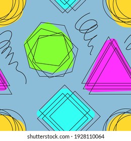 Seamless various abstract shapes pattern, polygon, rectangle, ellipse and triangle, vector illustration background