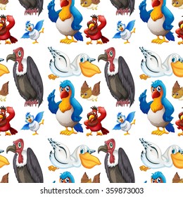 Seamless various kind of birds illustration