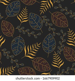 Seamless Various Leaves Pattern Background.