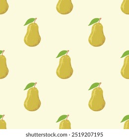 Seamless Vecor Pattern with Yellow Pear Fruits with leaves, hand draw, textile, scrapbooking
