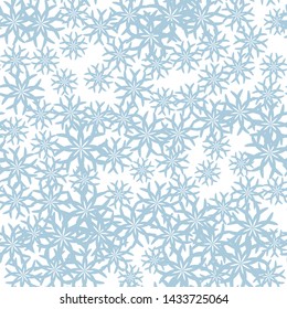 Seamless vector 10 eps snowflakes pattern. Chaotic snowflake elements blue background. For design, fabric, textile, web, wrapping.