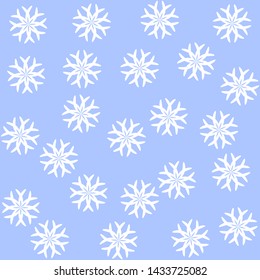 Seamless vector 10 eps snowflakes pattern. Chaotic snowflake elements blue background. For design, fabric, textile, web, wrapping.
