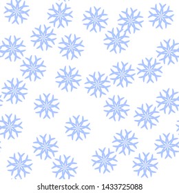 Seamless vector 10 eps snowflakes pattern. Chaotic snowflake elements blue background. For design, fabric, textile, web, wrapping.