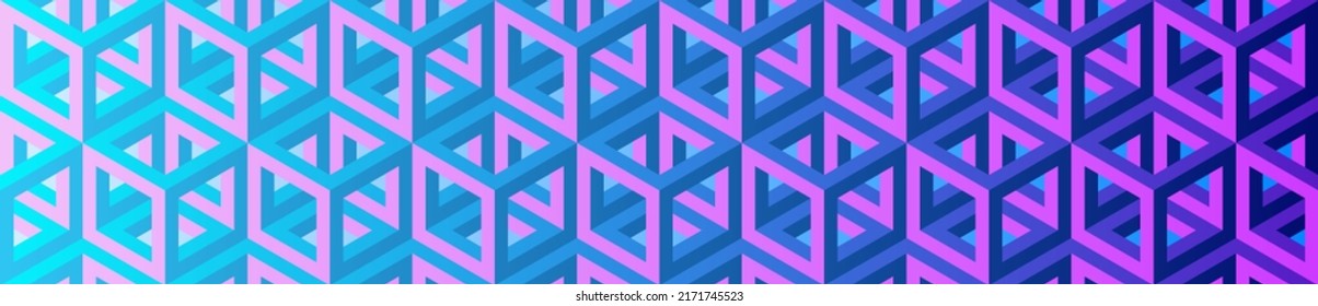 Seamless vector 3D pattern with cubes. Optical illusions. Gradient color. Template for fabric or wrapping. Psychedelic geometric background for cards. Op Art. Surreal modern wallpapers. 3D Tiles.