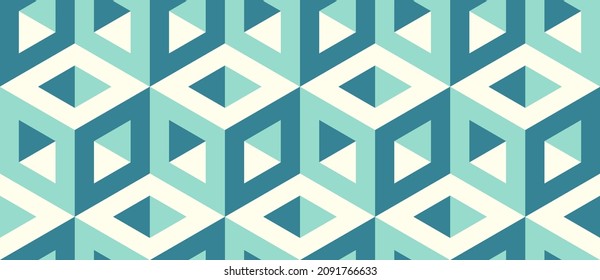 Seamless vector 3D pattern with optical illusions. Cubes. Op Art. Modern template for wrapping, cards, fabric, design interior, packing. Psychedelic geometric design. Background. Wallpapers. 3D Tiles.