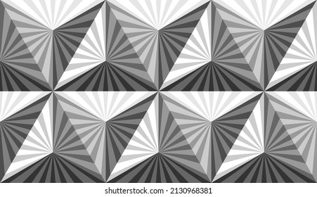 Seamless vector 3D pattern with optical illusions. Triangles. Op Art. Modern template for wrapping, cards, fabric, design interior, packing. Geometric design. Background. Wallpapers. 3D Tiles.