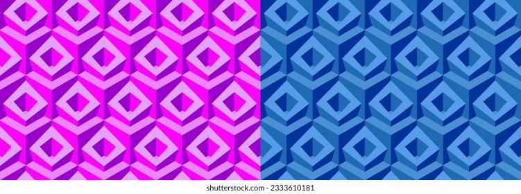 Seamless vector 3D pattern with optical illusions. Cubes. Op Art. Modern set template for wrapping, cards, fabric, design interior, packing. Colorful geometric design. Background. Wallpapers. 3D Tile
