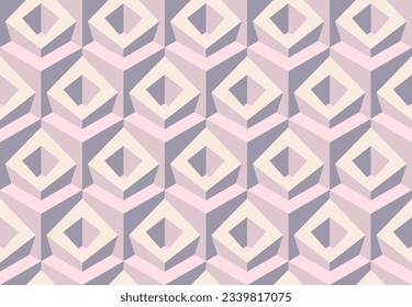 Motif harmonieux vectoriel 3D avec illusions optiques. Cubes. Op Art. Modèle moderne pour l'emballage, les cartes, le tissu, l'intérieur de conception, l'emballage. Couleurs pastel design géométrique. Arrière-plan. Papiers peints. Tuile 3D