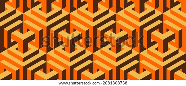 Bespoke seamless vector 3D pattern with optical illusions. Cubes. Op Art. Modern template for wrapping, fabric, design interior. Psychedelic geometric design. Background.