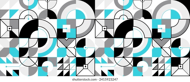 Seamless vector abstract background in blue color, geometric seamless pattern, tiling endless wallpaper with geometrical shapes structure.