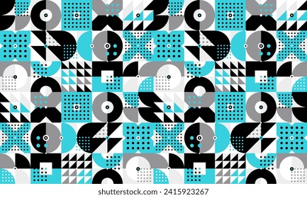 Seamless vector abstract background in blue color, geometric seamless pattern, tiling endless wallpaper with geometrical shapes structure.