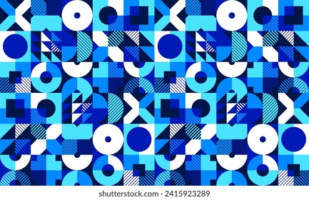Seamless vector abstract background in blue color, geometric seamless pattern, tiling endless wallpaper with geometrical shapes structure.
