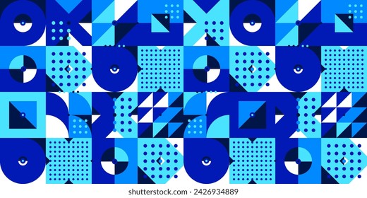 Fondo abstracto de vector sin costura en color azul, patrón geométrico sin fisuras, papel pintado interminable de azulejos con estructura de formas geométricas.