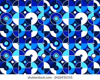 Seamless vector abstract background in blue color, geometric seamless pattern, tiling endless wallpaper with geometrical shapes structure.