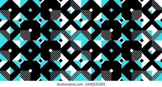 Seamless vector abstract background in blue color, geometric seamless pattern, tiling endless wallpaper with geometrical shapes structure.