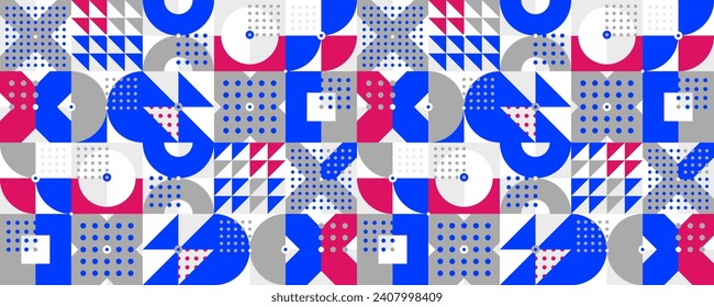 Seamless vector abstract background in red and blue color, geometric seamless pattern, tiling endless wallpaper with geometrical shapes structure.