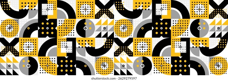 Seamless vector abstract background in yellow color, geometric seamless pattern, tiling endless wallpaper with geometrical shapes structure.
