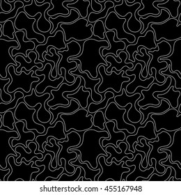 Seamless vector abstract black and white pattern of thin closed wavy lines