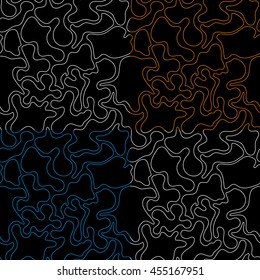 Seamless vector abstract black and white pattern of thin closed wavy lines