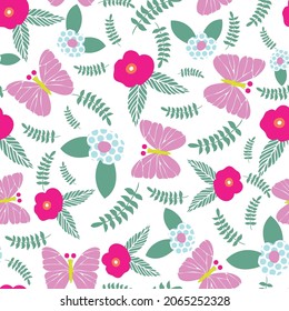 Seamless vector abstract butterfly and floral pattern design background. Suitable for packaging, wallpaper, greeting, invitation, wrapping paper, fashion, scrapbooking and for other design projects.