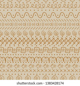 seamless vector abstract childish doodle pattern in beige and brown colors