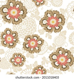 Nahtlose, abstrakte Vektorgrafik, nahtlose, süße, abstrakte, florale Tapete auf floralem Hintergrund. Muster für die Stickerei auf Braun