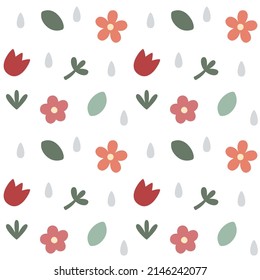 Seamless vector abstract floral pattern with leaves, plants, abstract elements and shapes  for fashion, fabric, wallpaper and trendy prints