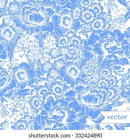 seamless vector abstract floral pattern, flowers, lace, vintage wallpaper, monochrome