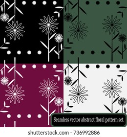 Seamless vector abstract floral pattern set. Vector illustration floral pattern with flowers and leaves.