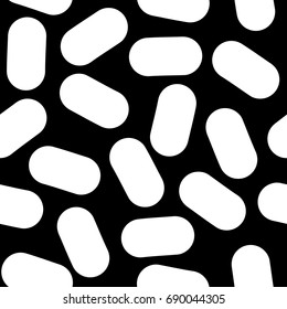 Seamless vector abstract geometric monochrome pattern. Elongated white round shapes or round strokes on black background.