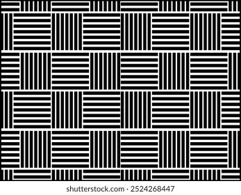 Seamless vector abstract geometric pattern. Woven textile fabric with black and white crossed straight lines. Background texture in a diagonal arrangement. Black and White Hypnotic Background.