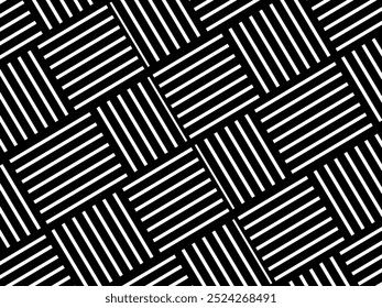 Seamless vector abstract geometric pattern. Woven textile fabric with black and white crossed straight lines. Background texture in a diagonal arrangement. Black and White Hypnotic Background.