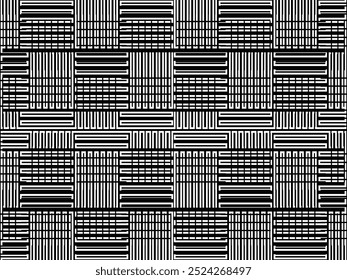 Seamless vector abstract geometric pattern. Woven textile fabric with black and white crossed straight lines. Background texture in a diagonal arrangement. Black and White Hypnotic Background.