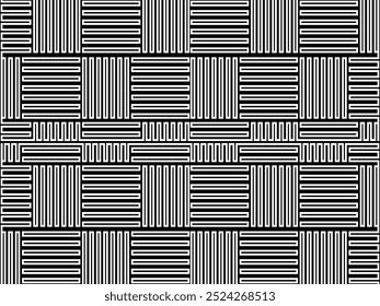 Seamless vector abstract geometric pattern. Woven textile fabric with black and white crossed straight lines. Background texture in a diagonal arrangement. Black and White Hypnotic Background.