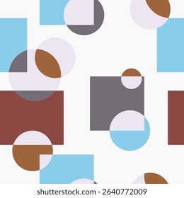 Seamless vector abstract geometric pattern with circles and squares in blue, gray and red tones. Vector art. Background. Repetitive elements. Figures