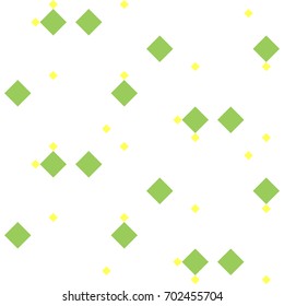 Seamless vector abstract geometric pattern. Texture of small green and yellow diamonds; rhombuses on white background. Gift wrapping paper, interior or cloth, textile.