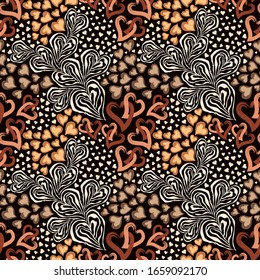 Seamless Vector. Abstract Hearted leopard, zebra animal skin print. By hand drawn with brush strokes. Repeatable ready template.